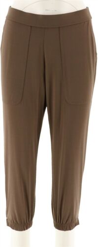 Lisa Rinna Banded Bottom Knit Crop Pants Dark Taupe PXL NEW A287832