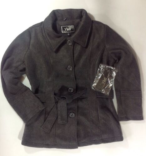 NEW YMI Women/'s Coat Size Medium M Grey Wool Silky Lined Gray Pea Jacket Belt
