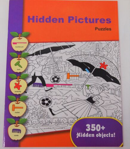 HIDDEN PICTURES PUZZLE COLOURING BOOKS THREE DIFFERENT PICTURES A4 SIZE