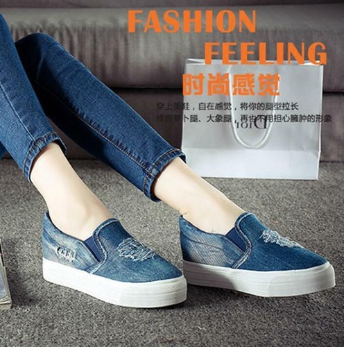 Womens Denim Jeans Flats Loafers Sneakers Slip On Sports Athletic Creepers Shoes