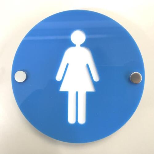 Round Female Toilet Sign Red & White Gloss & Chrome Fixings 