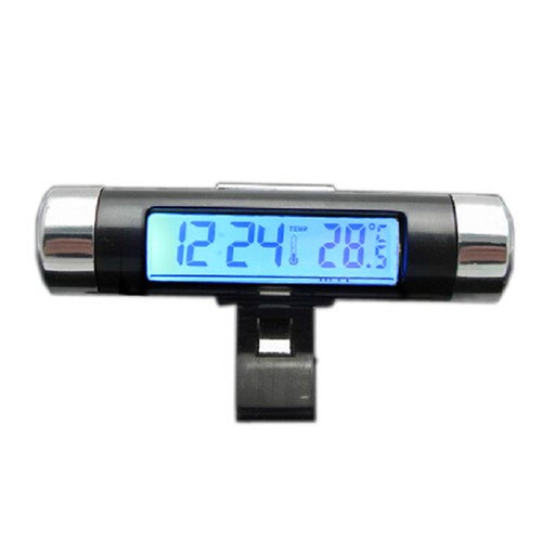 Car Suv Air Vent Clip Digital Display Clock Time Thermometer Blue LED Backlight