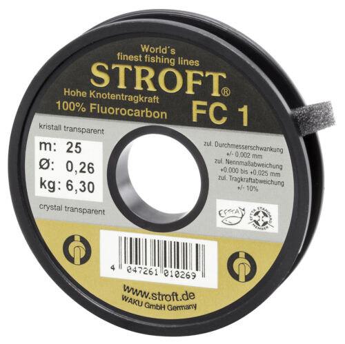 STROFT fc1 25 M Fluorocarbon Fishing Line 0.10 MM to 0.52 mm Crystal Transp. 