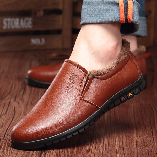 Mens Dress Formal Leather British Winter Warm Fur Lining Low Top Shoes Casual