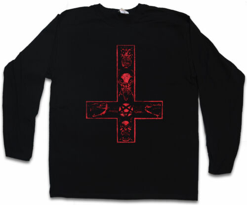 SATANIC CROSS LONG SLEEVE T-SHIRT Pentagram 666 Devil Satanism Pentacle