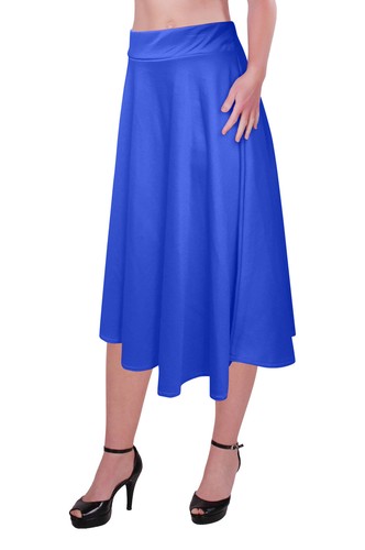 Knee Length Plain Skater Flared Skirt Plus Size Womens Skirts Elastic Waist