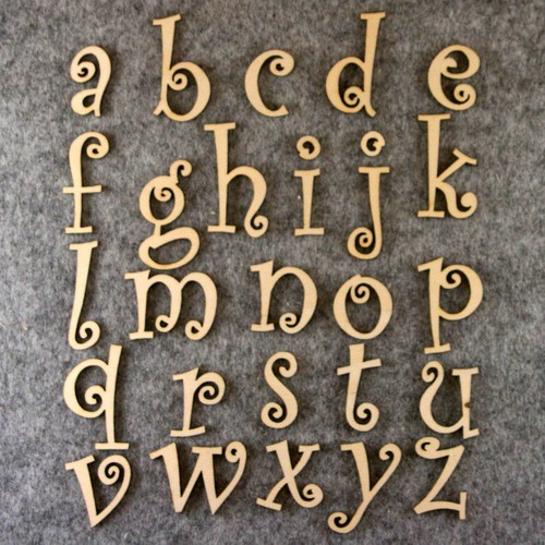 Alfabeto conjunto de fuente Curlz 3 mm o 6 mm de madera contrachapada Minúsculas A-Z 26 caracteres