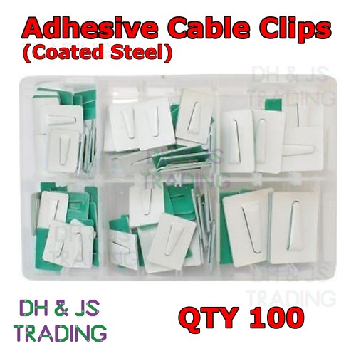 Assorted Box of Adhesive Cable Clips Coated Steel Qty 100 Wire Tie Mount Clip