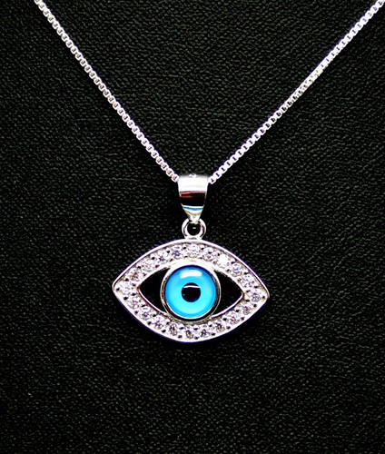 925 Sterling silver evil blue eye pendant PROTECTION CZ 18/" silver necklace
