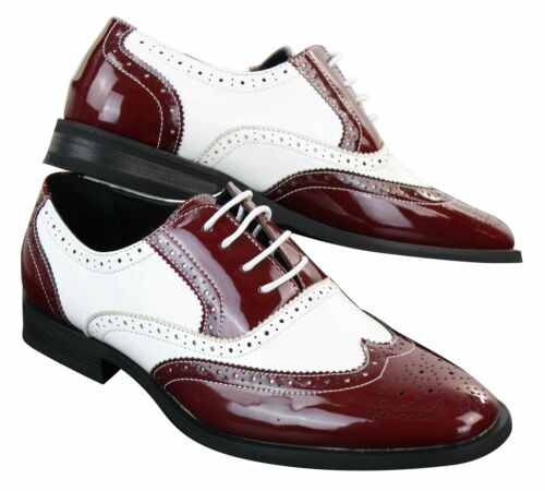 Chaussures homme cuir PU verni brillant brogues Gatsby 1920 noir rouge blanc 
