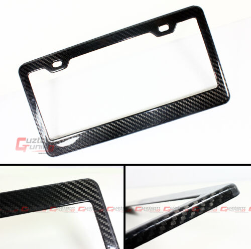 100/% REAL GLOSSY BLACK CARBON FIBER USA US CAR VEHICLE LICENSE PLATE FRAME COVER