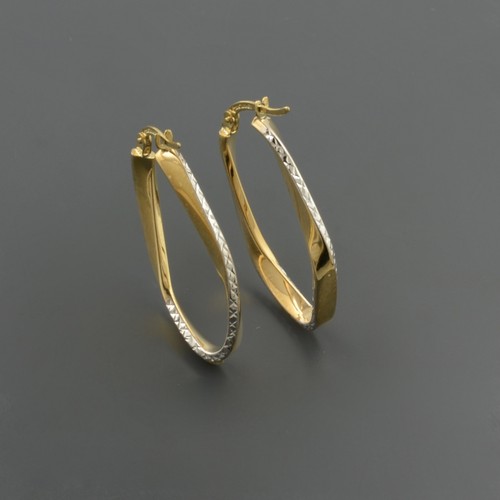 10K deux tons or 3X17X30MM d//c torsadé ovale Boucles d/'oreilles Créoles