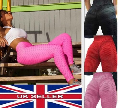 Women Yoga Gym Anti-Cellulite Leggings Fitness Solid Butt Lift Elastic Pants UK