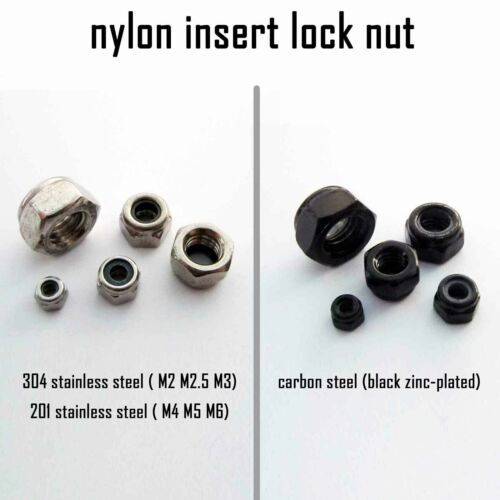 25/50X Nut Hex Round Nylock Locknut For M1.4 M1.6 M2 M2.5 M3 M4 M5 M6 Screw Bolt 