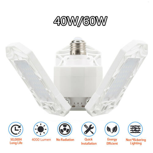 60W Deformable Tri-Fold Lamp LED Adjustable Three Light Garage High Bay Light.