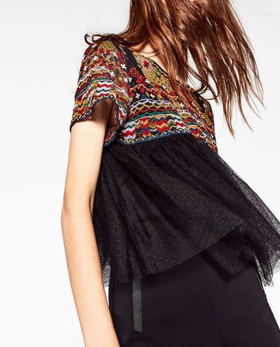 Zara Black Embroidered Top Size S,M,L
