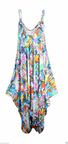 Da Donna con larghi Cami Con Cinturini Lagenlook Harem pagliaccetto tuta Abito Top
