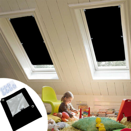 Dachfensterrollo Dunkelgrau Thermo Verdunkelung mit Sauger 98/%UV-Schutz Schwarz