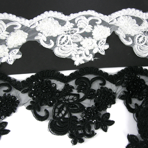 ½ M Marfil O Negro beaded lace Boda nupcial Adorno De Pasamanería 110 mm de ancho