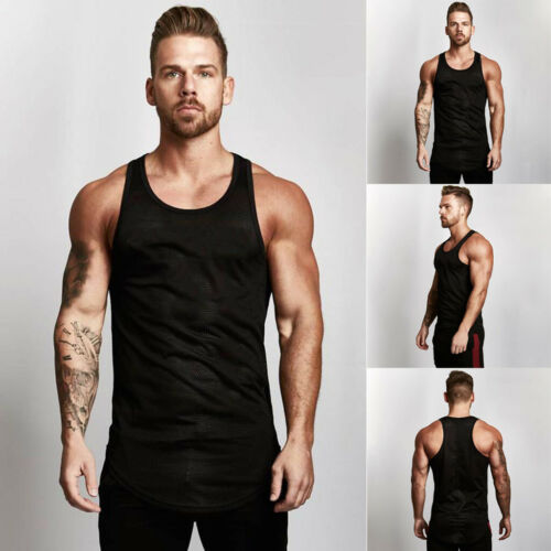 Hommes Sans Manches Tank Top T-shirt mesh respirant bodybuilding sport Fitness Vest