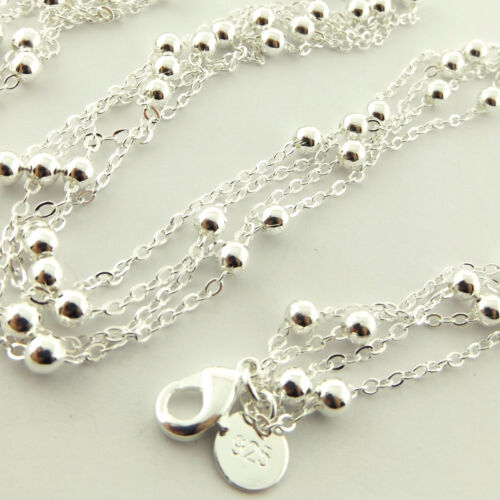 Necklace Pendant Chain Real 925 Sterling Silver S/F Antique Bead Strand Design 