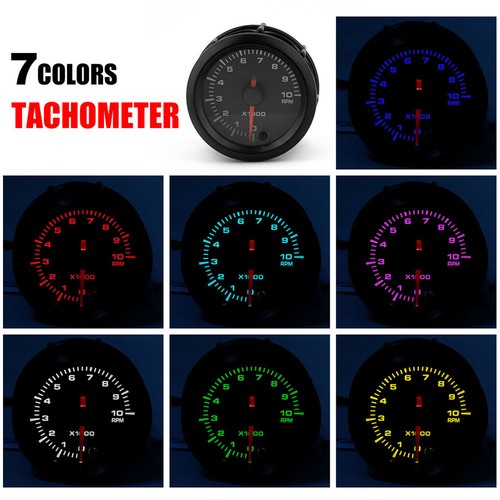 12V Car Tachometer 7 Colors LED Backlight 52mm Round Pointer Universal RPM Gauge