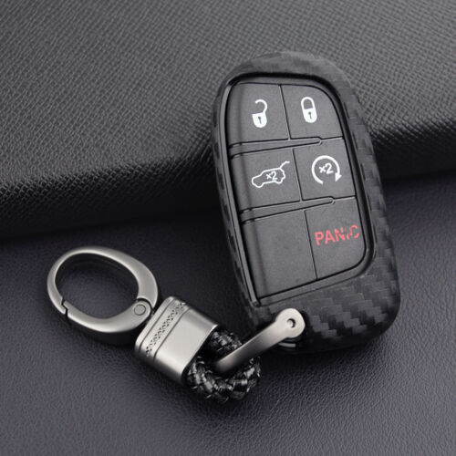 Carbon Fiber Key Fob Chain For Jeep Dodge Chrysler Accessories Case Ring US //MA