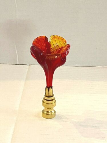 RARE 3 " VINTAGE MURANO RED FLOWER LAMP FINIAL Brass base Tap 1/4-27 