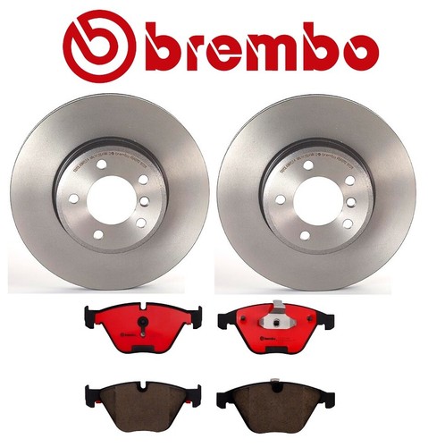 For BMW E60 535Xi Front Brake Kit Coated Vented Disc Rotors Ceramic Pads Brembo