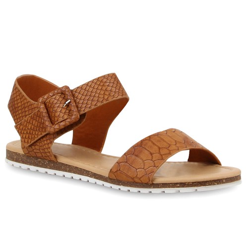 894873 Damen Komfort Sandalen Profilsohle Lederoptik Bequeme Schuhe Trendy