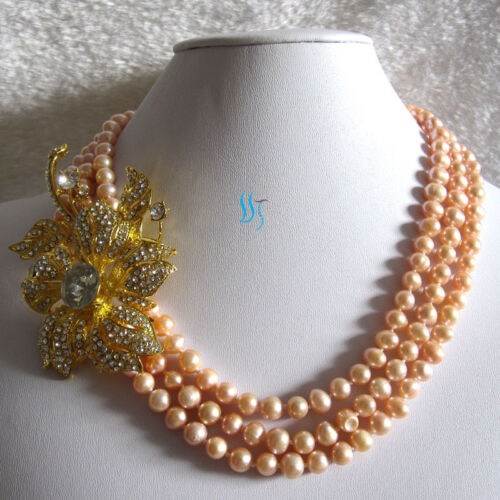 18-20" 3Row 7-8mm Freshwater Pearl Necklace X2844 Wedding——MORE COLORS 