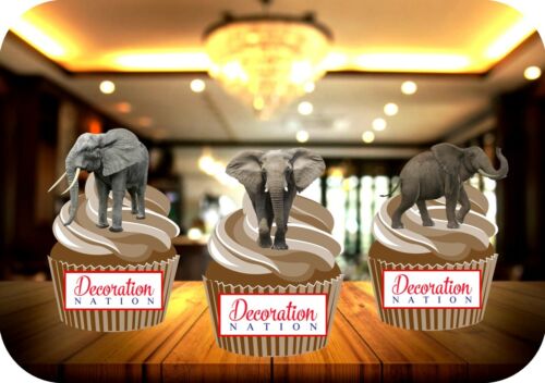 ELEPHANT Trio MIX 12 comestibles Standup gâteau Toppers Décoration Anniversaire Animal Zoo 