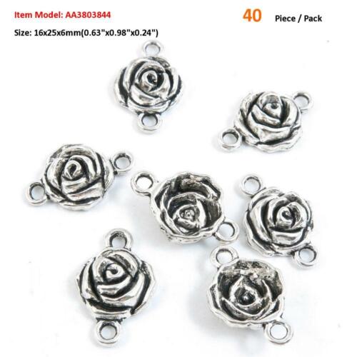 Antique Silver Plated Jewelry Making Charms Heart Round Connector Flower Rose 