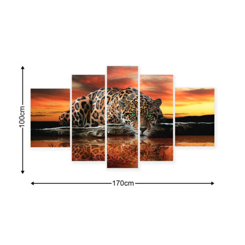 Leinwandbild Canvas Print Deko Wandbild Natur Tiere Wildtiere Leopard am Wasser 