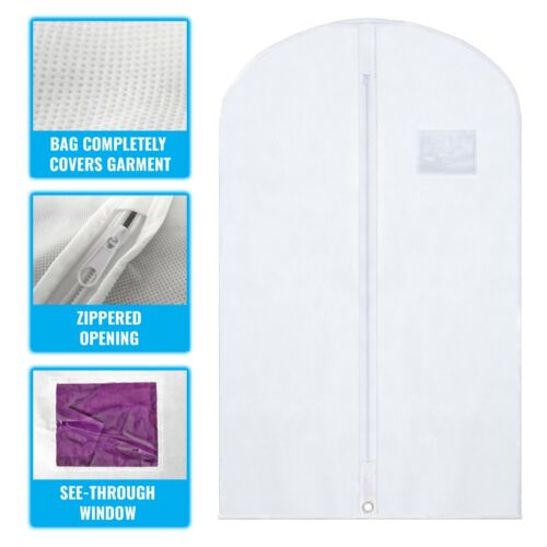 40” White Hanging Garment Bags with Zipper & Window for Suits & Dresses 5 Pack 