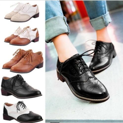 Retro Women/'s Low Heel Wingtip Brogues Lace Up Oxford Girl Preppy College Shoes