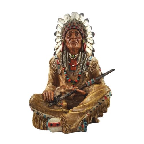Indianerfigur Häuptling mit Friedenspfeife Figur Western Winnetou Apachen I42