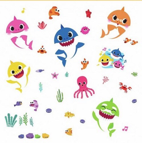 BABY SHARK FAMILY DooDooDoo wall stickers 39 decals Mom Dad fish Pinkfong ocean