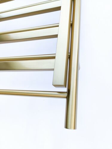 Brushed Brass Gold Heated Towel Rail rack Ladder round 850 mm wide 8 bar PVD 