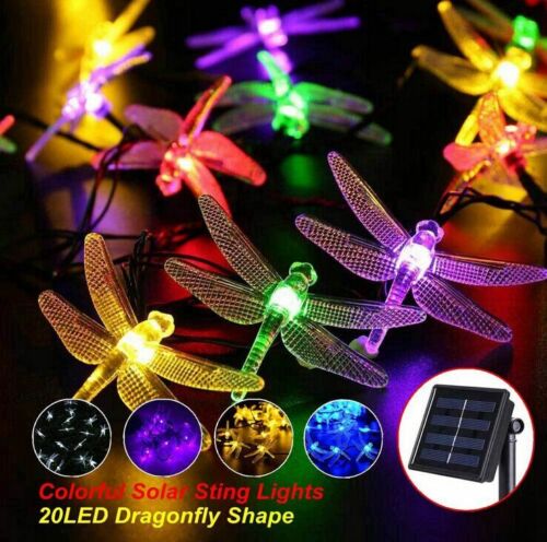 Solar Powered 20LED Dragonfly Fairy String Light Garden Lamps Outdoor Decor US 