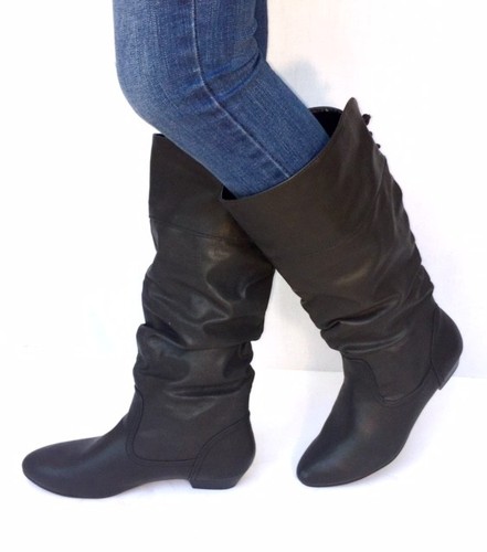 Clothing, Shoes & Accessories Women's Fashion Flat Low Heel Mid-Calf Knee High Slouch Riding