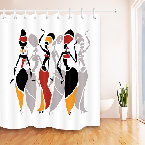 African Girls Dancing Printed Shower Curtain 12 Hooks Set or Fabric Bath Mat New
