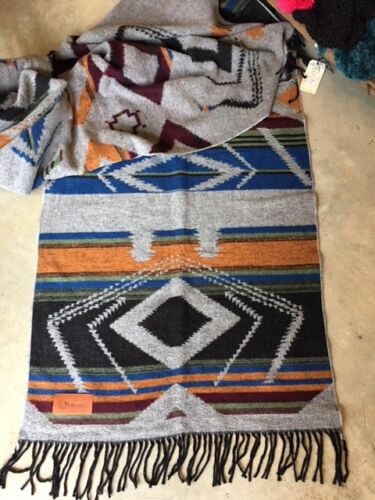Kiboots Boho Multi Colored Southwest Aztec Reversible Blanket Wrap Cape Poncho