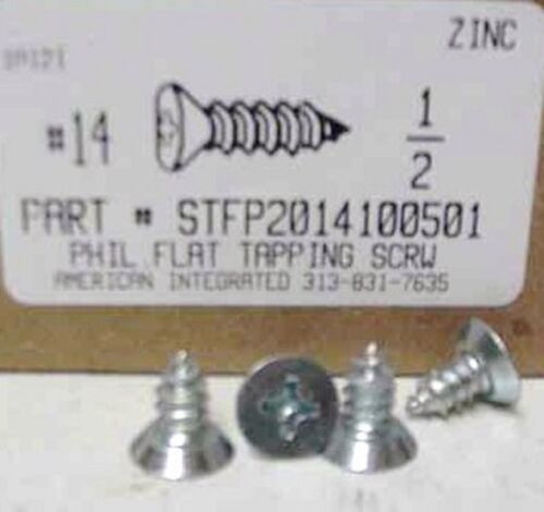 #14x1/2 Undercut Flat Head Phillips Tapping Screws Steel Zinc Plated (50)