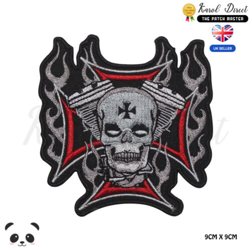 Biker Skull Cross Head  Embroidered Iron On Sew On Patch Badge For Clothes etc 