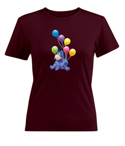 Winnie The Pooh Eeyore Playing Balloons Women Junior Girl Short Top Tee T-Shirt 