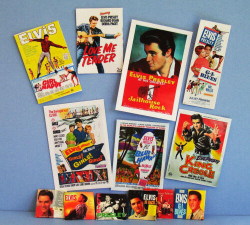 Dollhouse Miniature 1:12 Elvis Presley  6 Album covers and 7 Posters 1950s 1960s