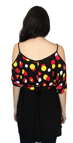 Black Short Sleeve Polka dot Maternity Blouse Black Solid Stretchy Cold Shoulder
