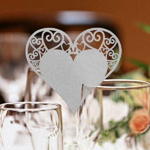 Heart Wedding Party Glass Place Name Cards Laser Cut on Luxury Pearlescent Card