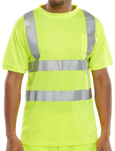 B-Seen Crew Neck T-Shirt Hi Vis Visibility Safety Polyester Pocket Railway 